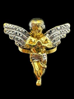 10k two tone Angel religious fashion diamond cut ring sz9