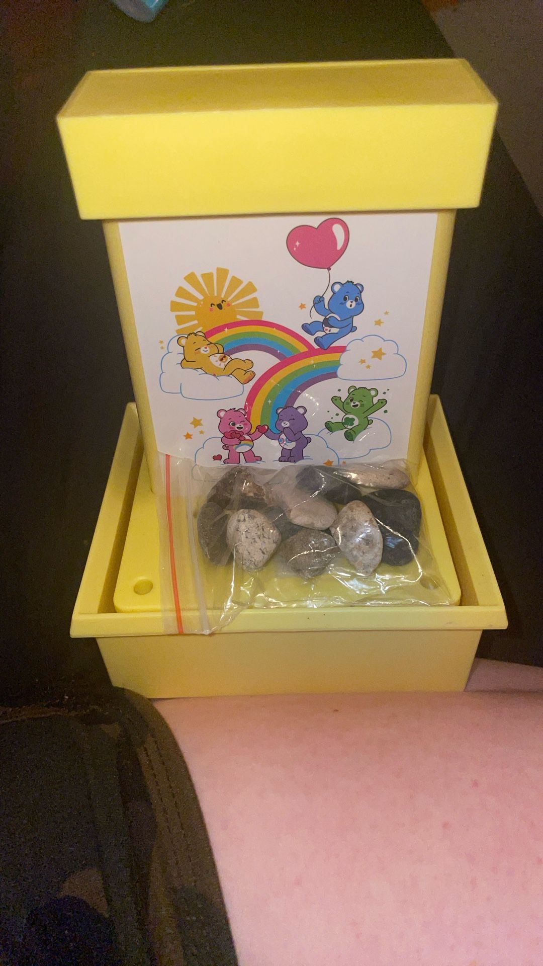 Carebear water fountain with rocks