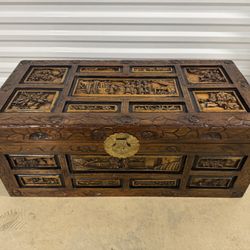 Antique Rare Carved Chinese Camphor Wooden Hope Chest