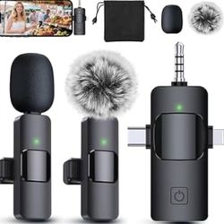 PQRQP 3 in 1 Professional Wireless Lavalier Microphone for iPhone, Android, Camera, Wireless Microphones, Mini Microphone, Crystal Clear Sound Quality