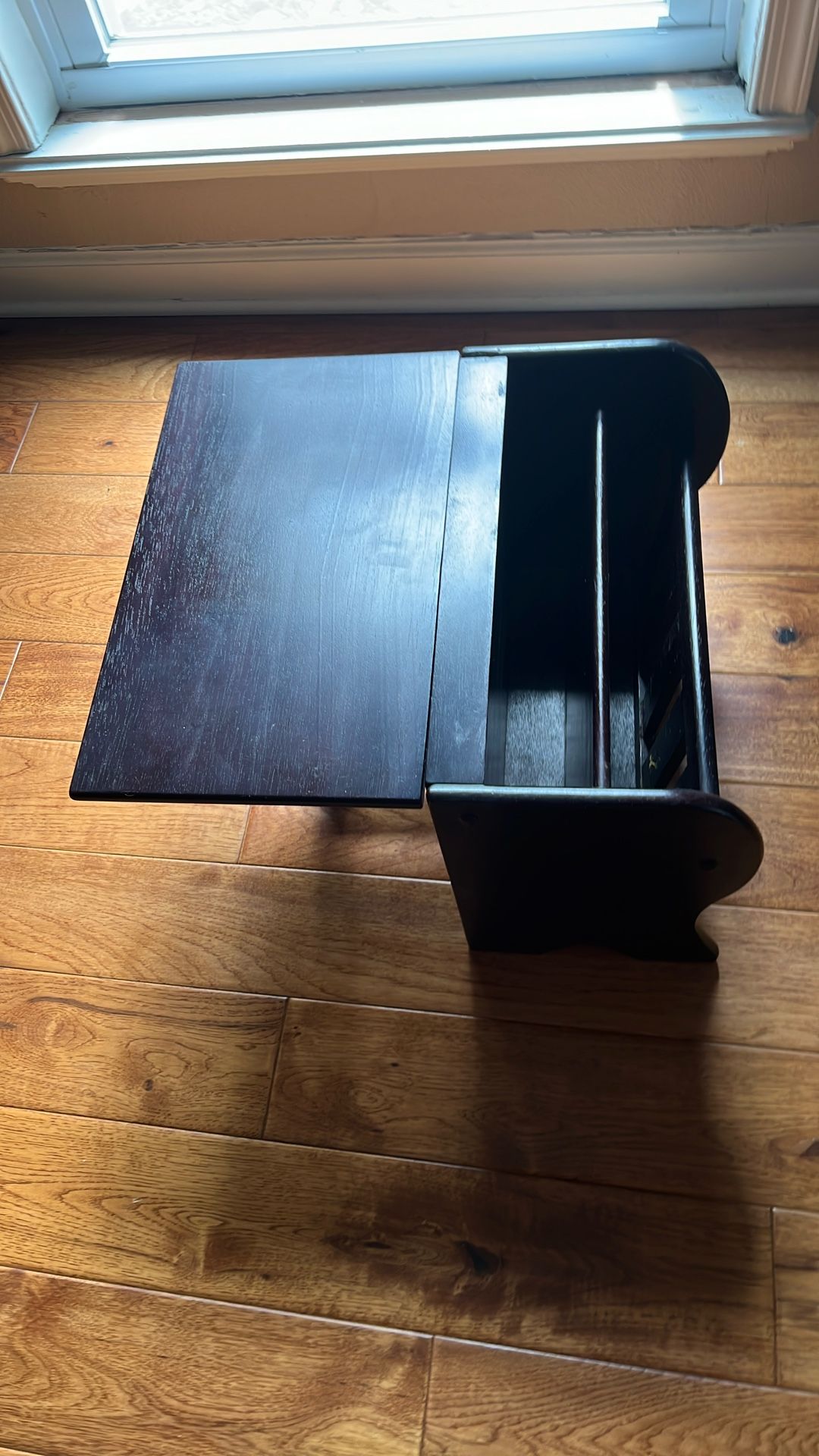 Espresso Wood Magazine Rack & End Tanks W/ Drop Leaf!