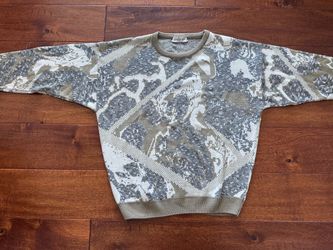 Vintage 80s Guy Laurent Knit Crewneck Sweater Men M Canada Geometric Pattern