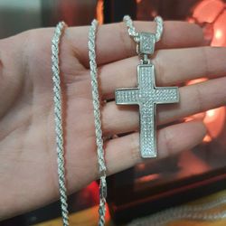 CZ Pendant With Rope Chain