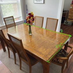 Dining Room Table Set w/ 6 Chairs + 2 Leaf Extenders