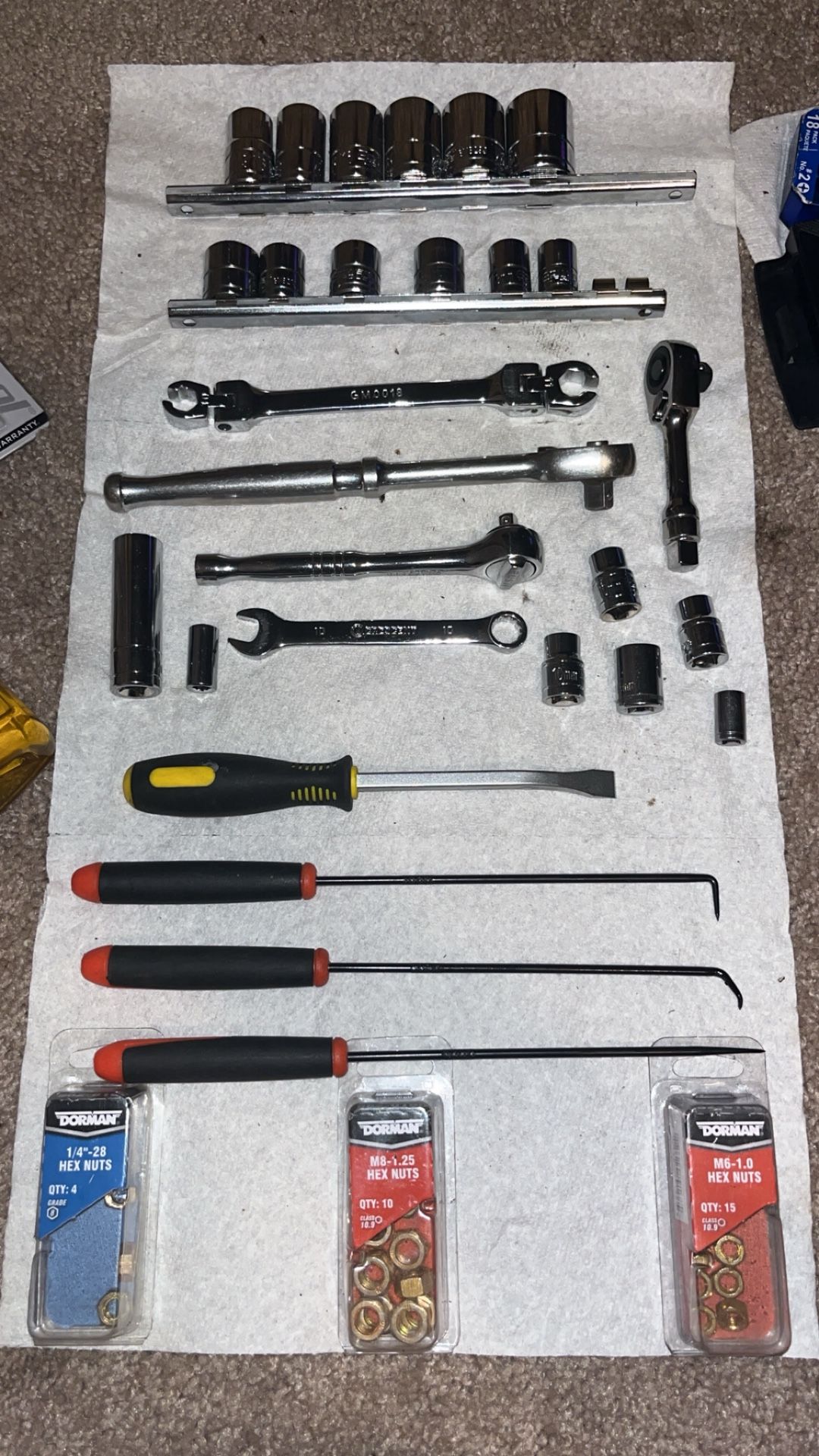 Random Tools, Sockets, Bolts, Engine Treatment