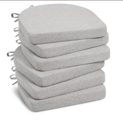 Chair Cushions Set of 6, Non-Slip Dining Chair Cushions with Ties and Machine Washable Cover, 6 Pack, 16 x 16 x 2in, Greyish White
