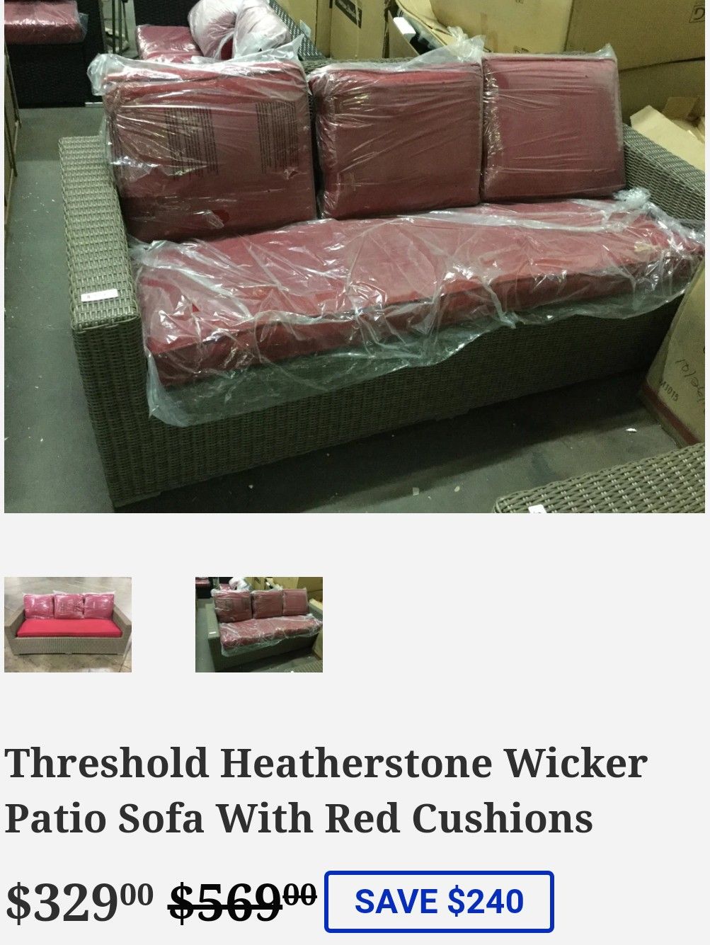 Threshold Heatherstone Wicker Patio Sofa With Red Cushions