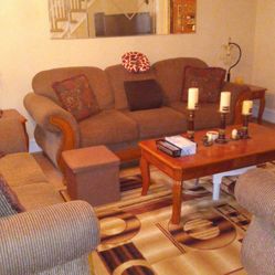 3 Piece Living Room Love Seat Sofa And Chair. With 3 Tables Matching Set 