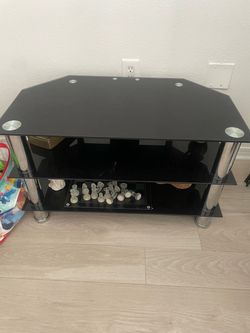Black Tempered Glass TV Stand with Chrome Legs