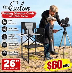 OmySalon 26” Folding Director Makeup Chair – Black & Gray