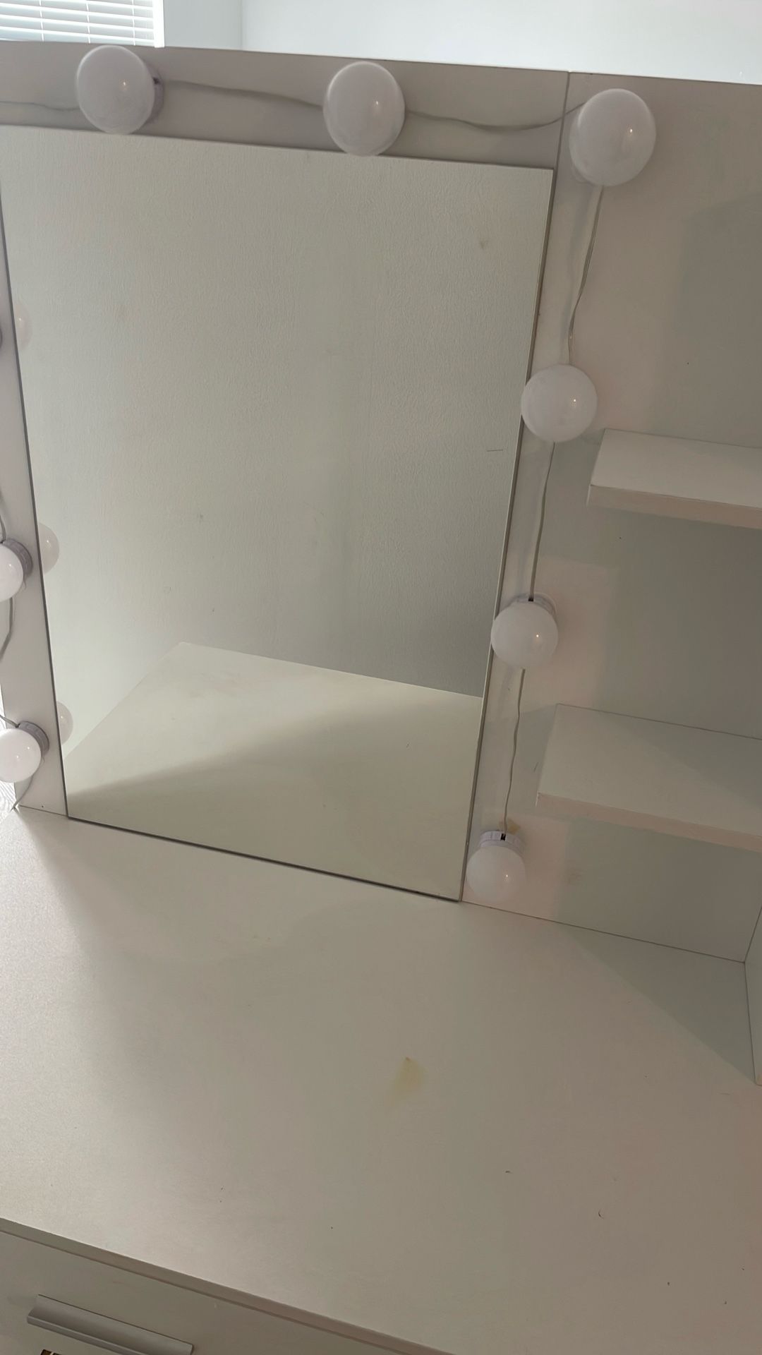 White Vanity Table with Mirror and Lights