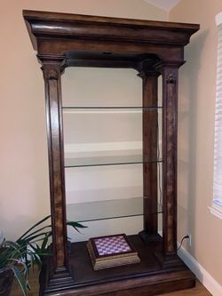 Vintage Wooden Display Cabinet with Glass Shelves