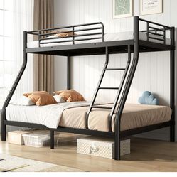 TBCOPTO Bunk Beds Twin Over Full Size with Ladder and Guardrail, Heavy Duty Bunk Bed with Metal Slats Support, No Box Spring Needed, Small Space Savin