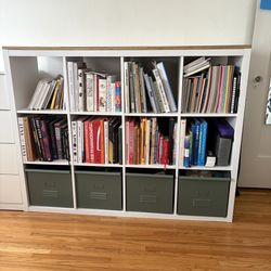 IKEA KALLAX Shelf (3x4 / 12-Cube) w/ Bins + Custom Wood Top