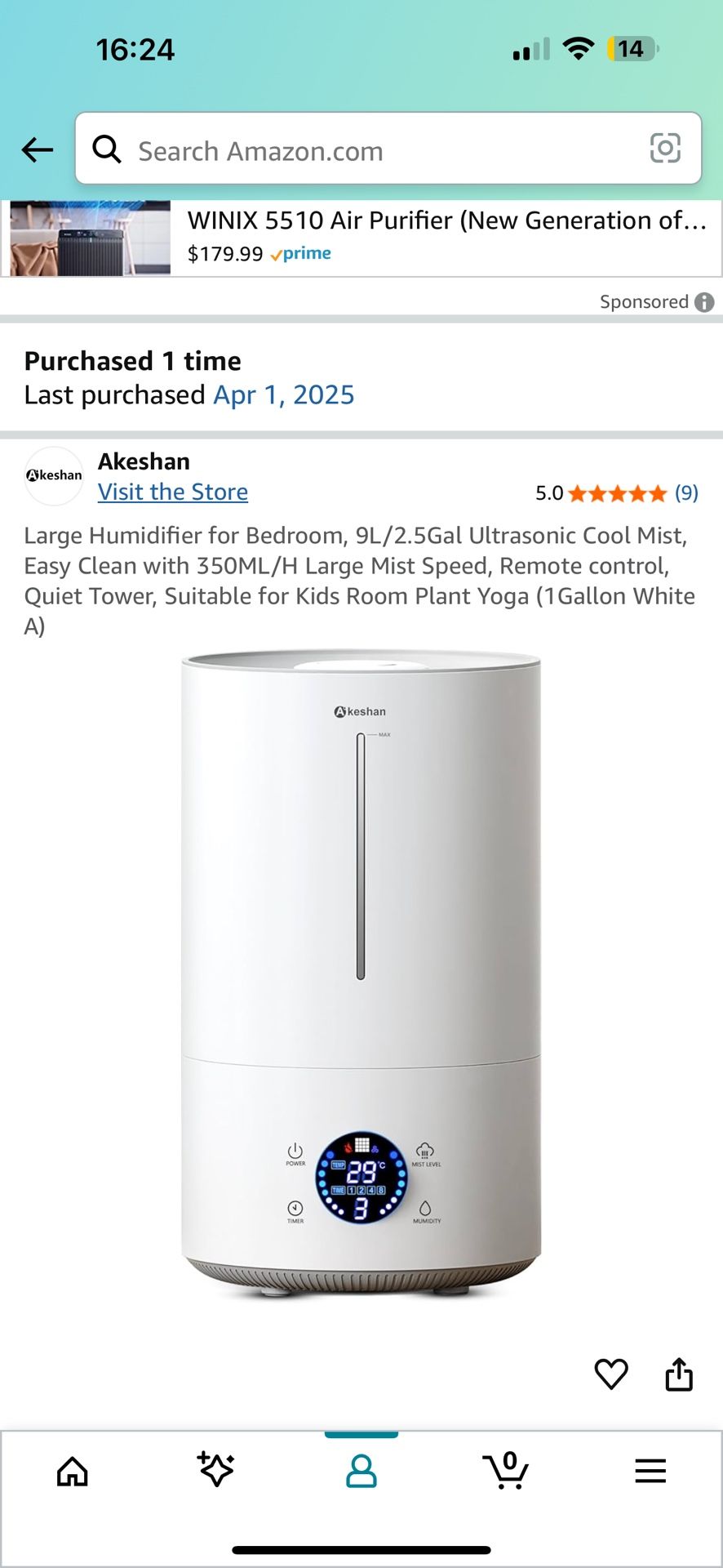 Large Humidifier for Bedroom, 9L/2.5Gal Ultrasonic Cool Mist, Easy Clean with 350ML/H Large Mist Speed, Remote control, Quiet Tower, Suitable for Kids