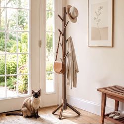Wood Rack Stand with Hooks for Coat Hat Belt Bag Size 69" Tall New Condition