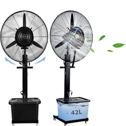 Outdoor Island Misting Fan, 3 Cooling Speeds Pedestal Fan with 11 Gallon Tank, Art Deco Pedestal Fan for Backyards, Patios and More, 90° Oscillation, 