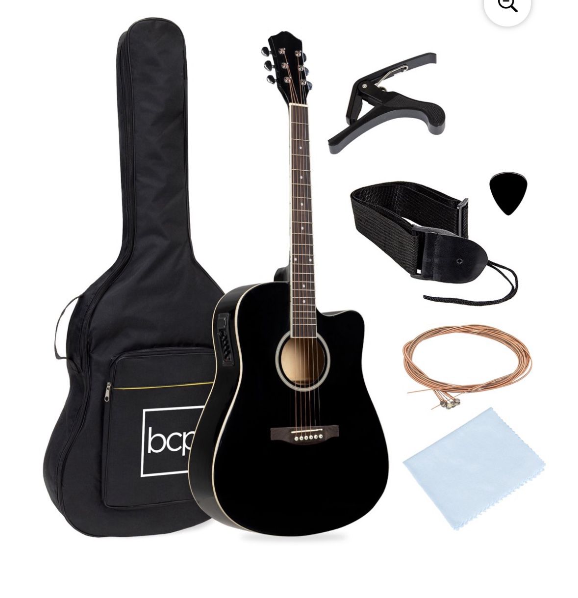 Best Choice Products Beginner Acoustic Electric Guitar Starter Set 41in w/ All Wood Cutaway Design, Case - Black