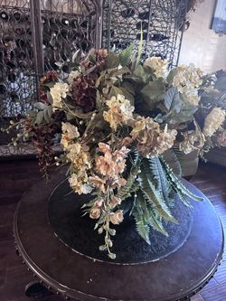 Artificial Flowers & metal vase