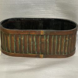 Vintage Wooden Oval Planter Box Rustic Farmhouse Tabletop Basket 14”x6.5”x5.5” 