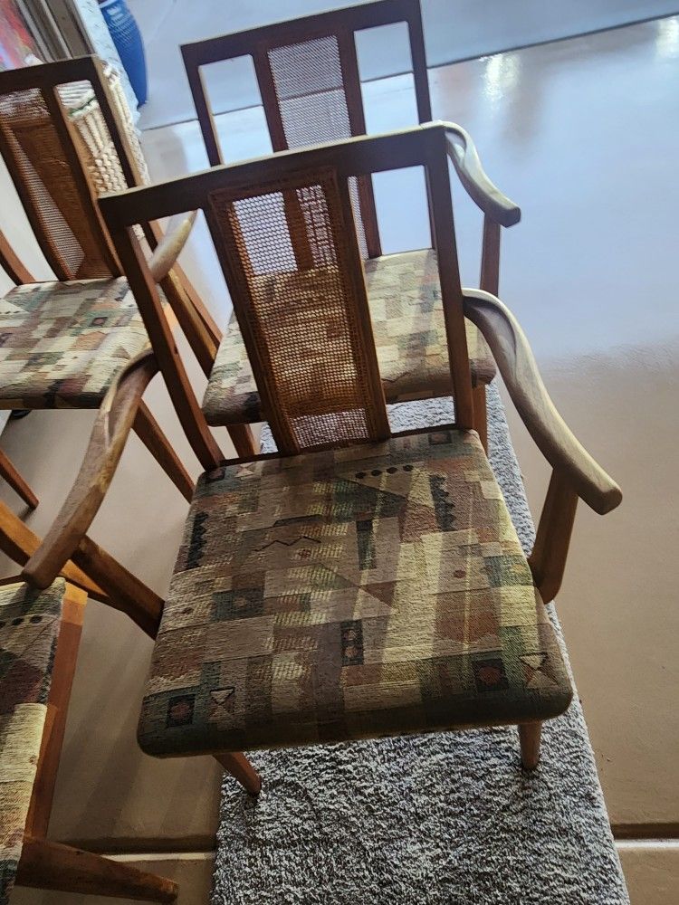 6 Vintage Teak Wood Chairs 2 With Armrests