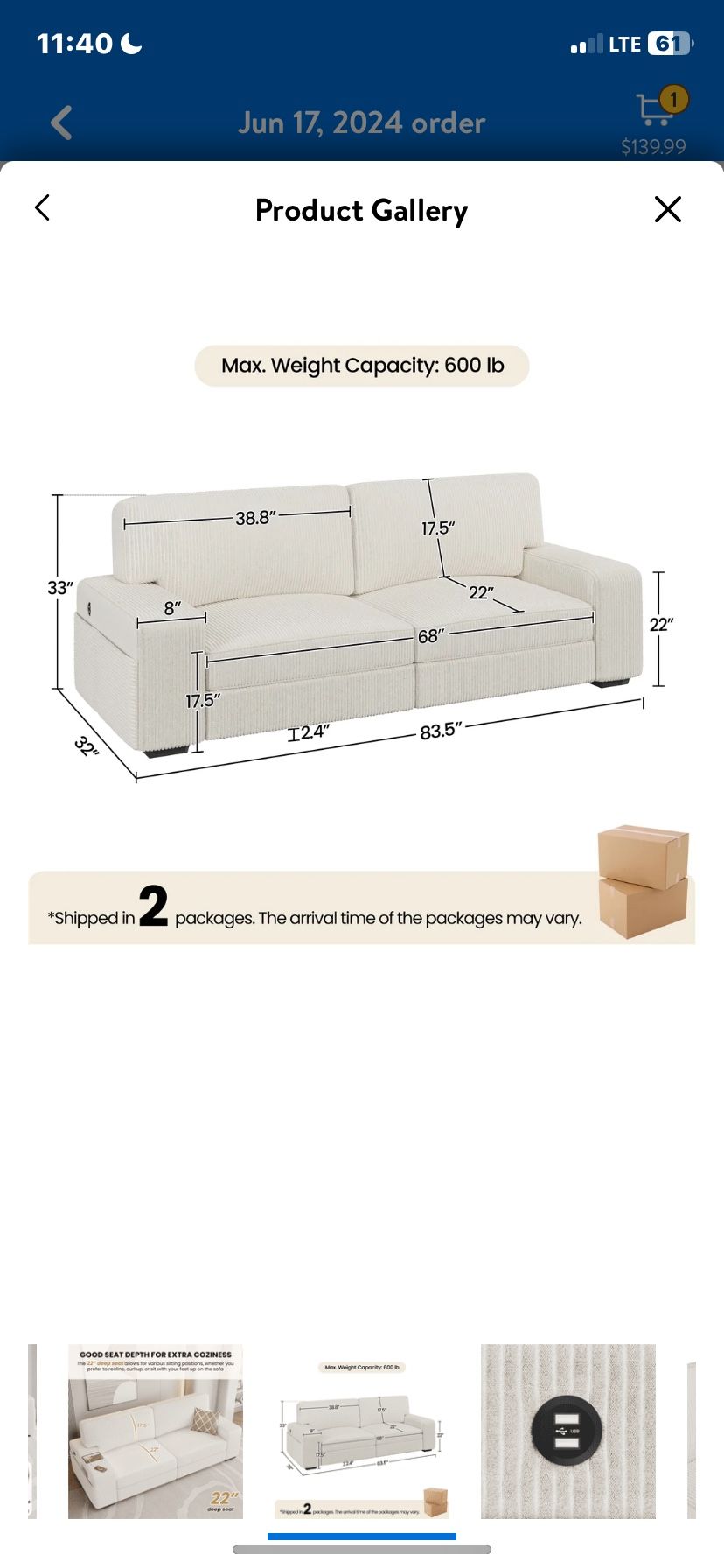 All White Corduroy Couch 