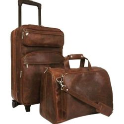 Waxy Brown Genuine Leather Two Piece Set Traveler