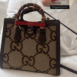 Gucci Diana Bamboo Leather/Canva Tote