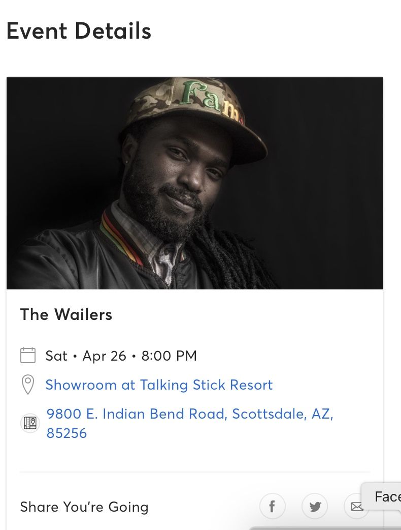The Wailers Concert Tickets - 8pm Tonight
