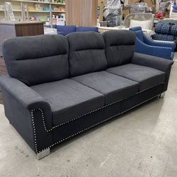 Aukfa 84" Contemporary Sofa for Living Room, Snowfleece 3-Seater Sofa with Naihead Trim, Black