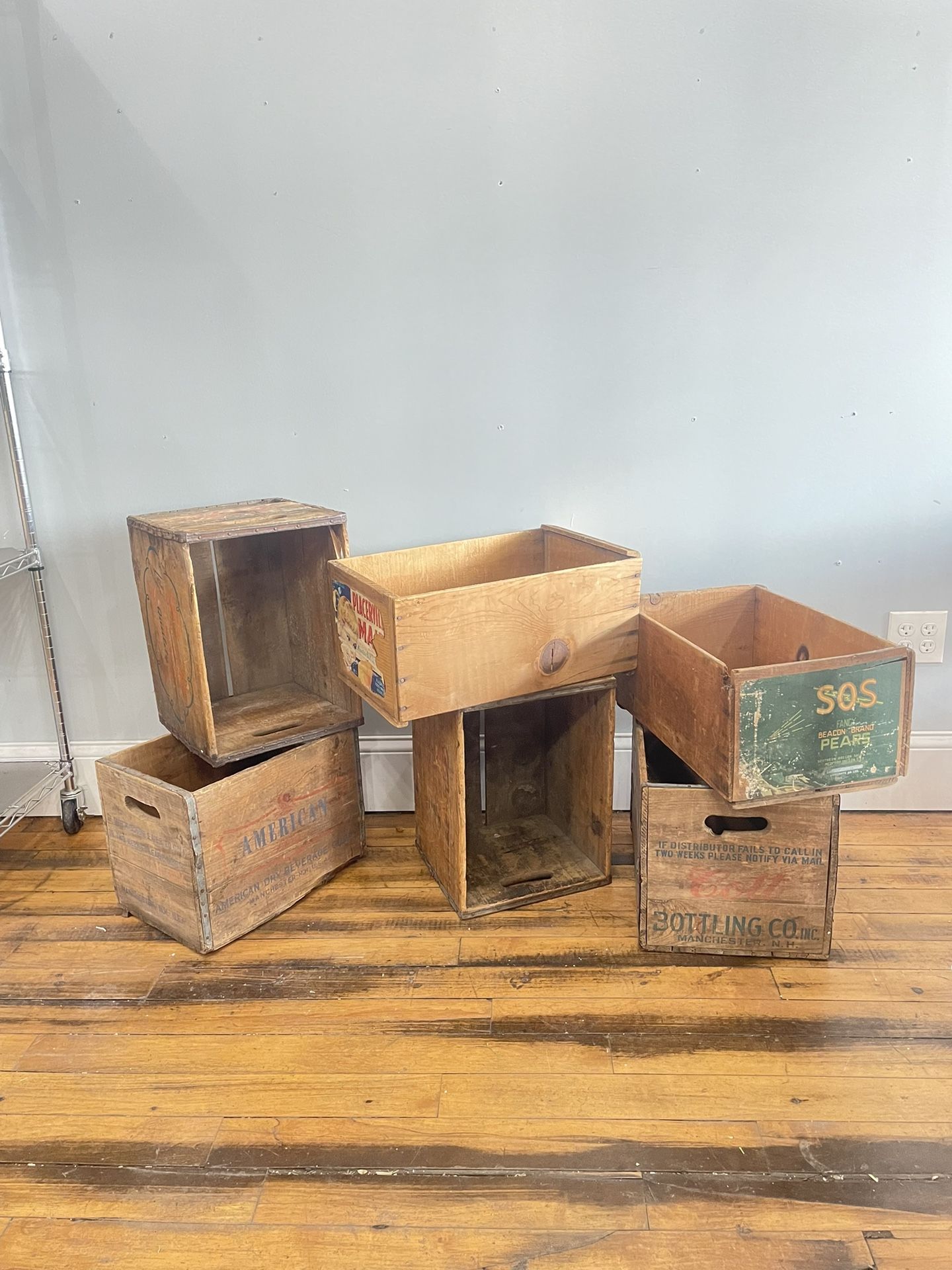 6 Vintage Antique Wood Crates