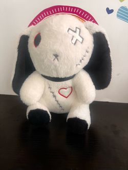 GOTHIC WHITE HORROR BUNNY -  9 INCH -  CREEPY CUTE PLUSH