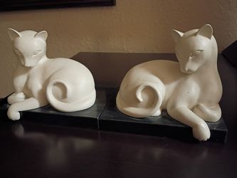 Vtg Vintage White Siamese Cat Marble Base Bookends