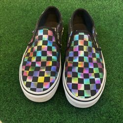 Vans Slip On, Checkered Board Rainbow Size 7.5 Women’s 