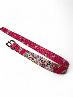 Y2K Rare Ed Hardy Christian Audigier Pink Leather Tiger Floral Belt Handmade Leather - Size Large #tattoo #2000s         Tags: #emo #grunge bandtee  t