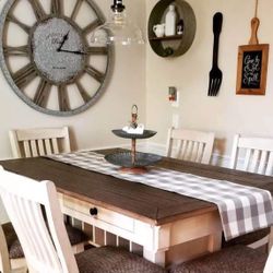 Modern Farmhouse Style Natural Brown White Dining Table With Drawers And 4 Chairs, Bench👌 New Brand 🔥 Showroom Available 🏠