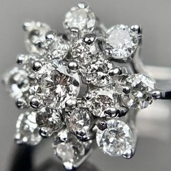 Dazzling Natural 1.75 Diamonds 14k White Gold Ring Size 6
