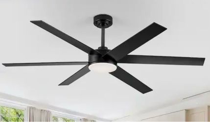60” Black Indoor/Outdoor Ceiling Fan w/ LED Light + Remote –
