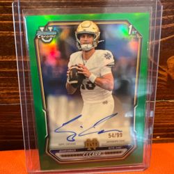 2026 Topps Bowman Chrome 1st Bowman CJ Carr Notre Dame Green Auto /99 On Card