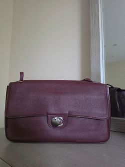 Brand New Burgundy Grained Leather Flap Bag