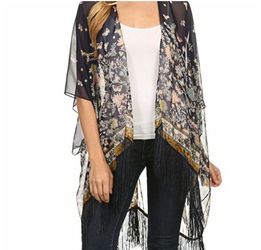 Womens poncho with fringe