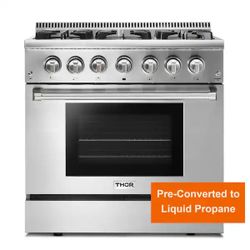Pre-Converted Propane 36 in. 5.2 cu. ft. Oven Dual Fuel Range in Stainless Steel