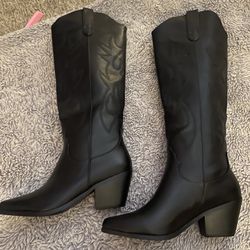 Black High Cowgirl Boots 