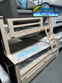Twin full whitewash bunk bed with trundle cama Bonita nueva