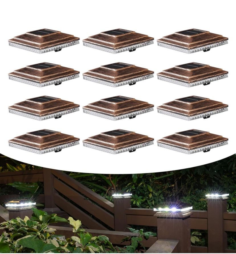 Set Of 12 Solar Post Cap Lights,Outdoor Deck Fence Post Lights