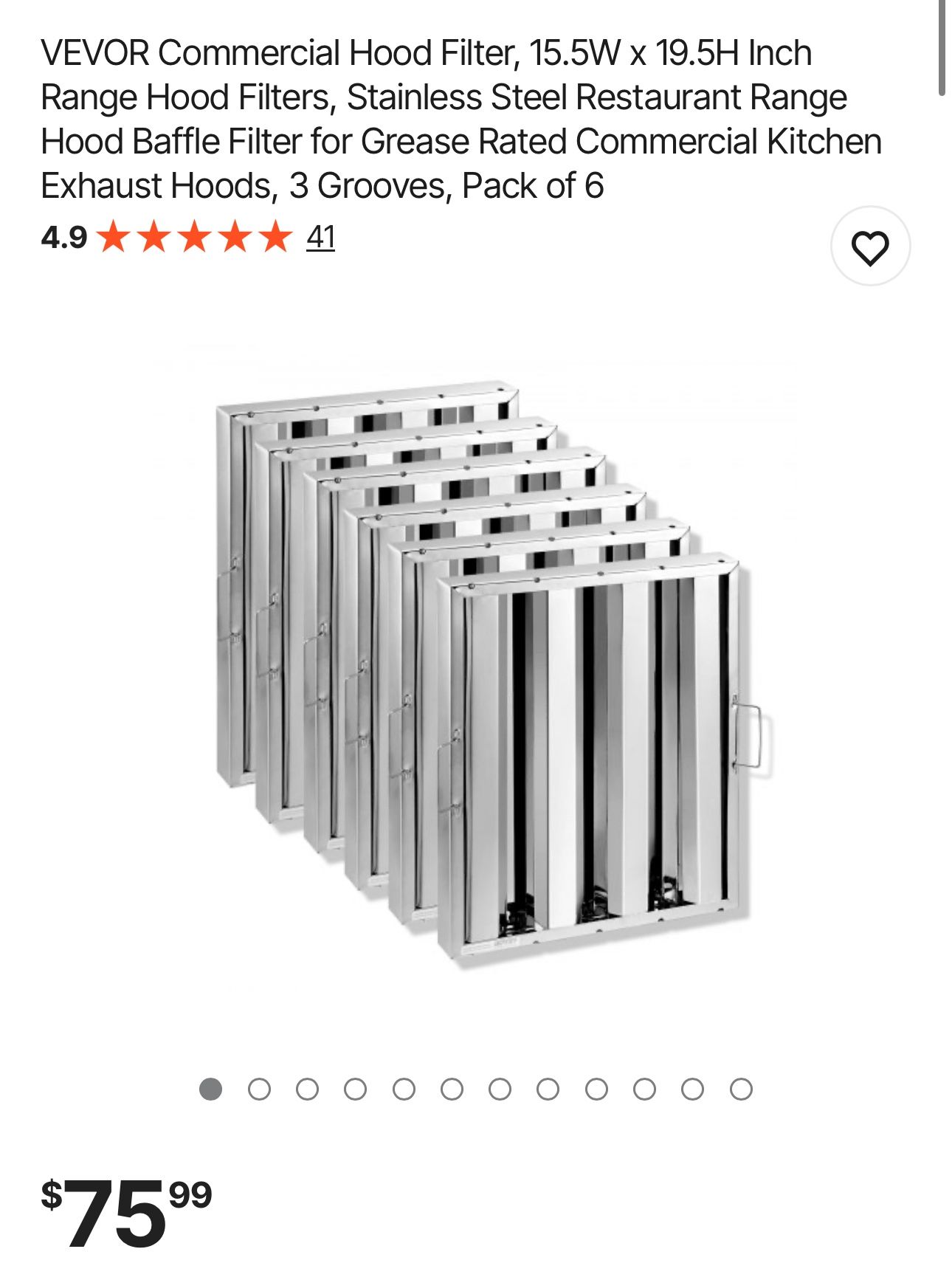 Commercial Hood Filter, 15.5W x 19.5H 