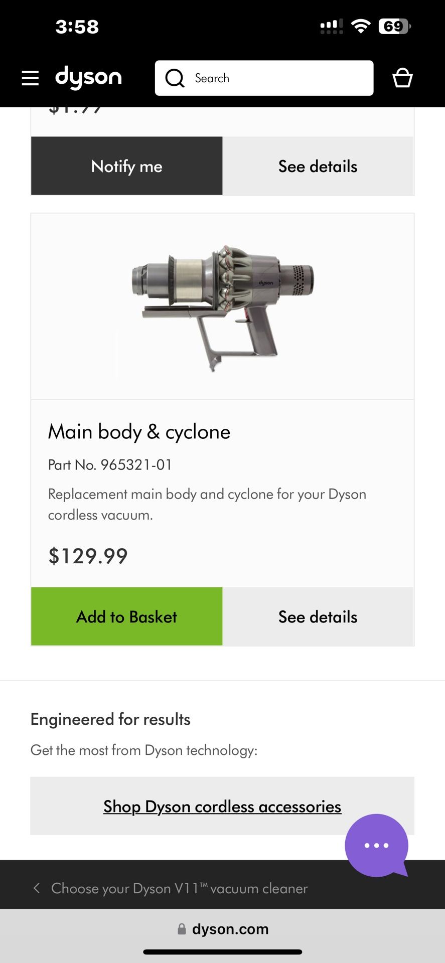 Dyson V11 Main Body & Cyclone