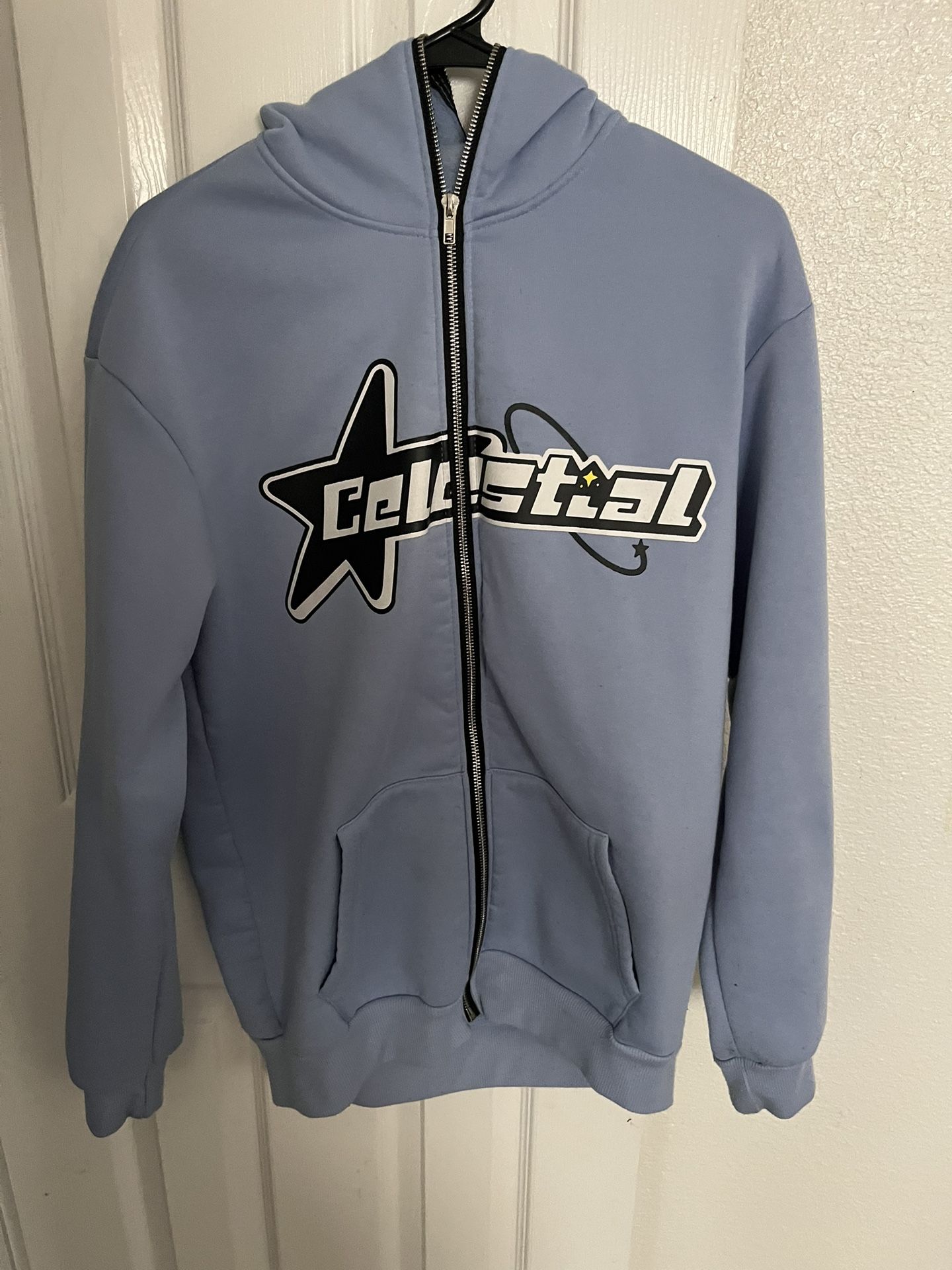 Baby Blue Men’s Medium “CELESTIAL” Full Face Zip Up Hoodie