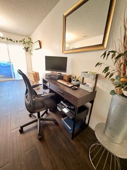 Dark Brown Wood and Metal Office Desk
