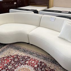 Modern White Sectional, Boucle Fabric Sectional Sofa Pillows Included